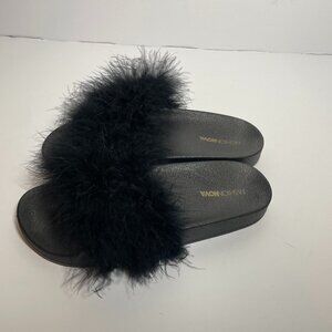 Fashion Nova Furry Faux Fur Slippers Slide Black Women’s Size 8 Casual